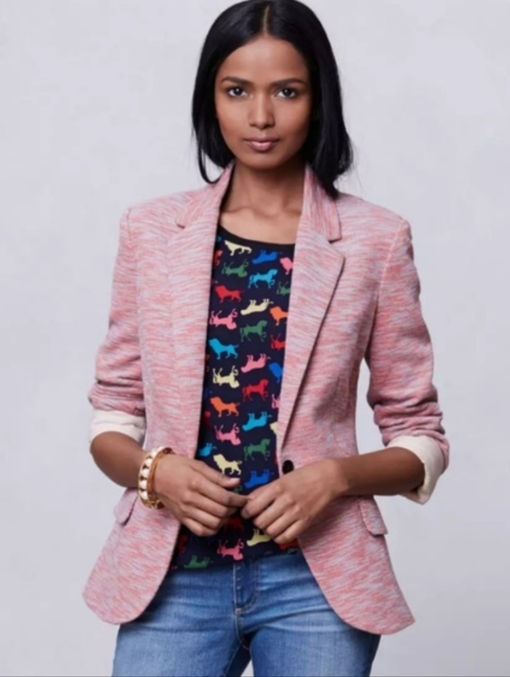 Anthropologie Cartonnier Size Medium Pink Space Dyed Tonal Blazer S